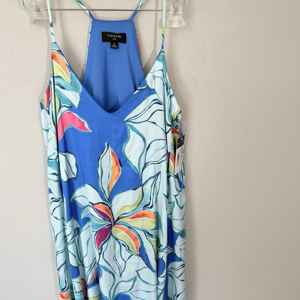Tahari ASL Womens Floral Satin Maxi Dress Size S Sleeveless Wedding Resort NEW - Picture 4 of 6